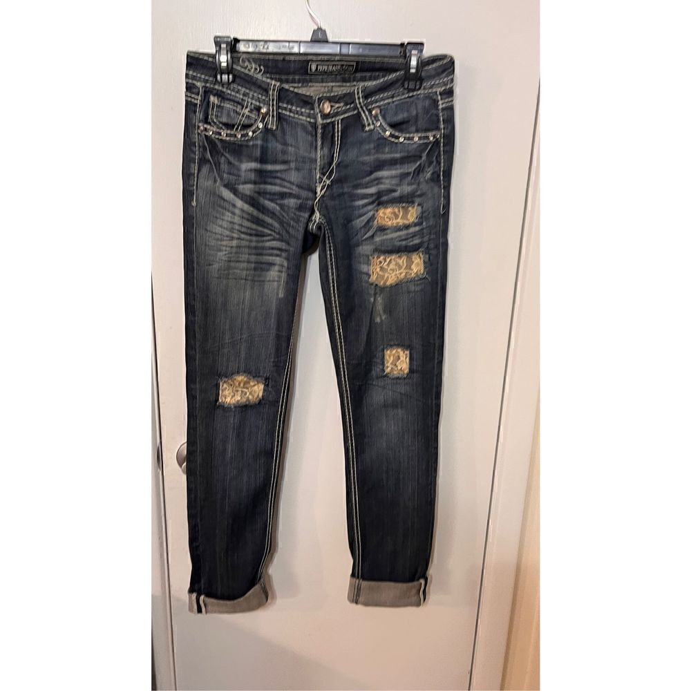 Pepe Jeans Womens Distressed Rolled Cuff Skinny Denim Low Rise Dark Wash Size 26